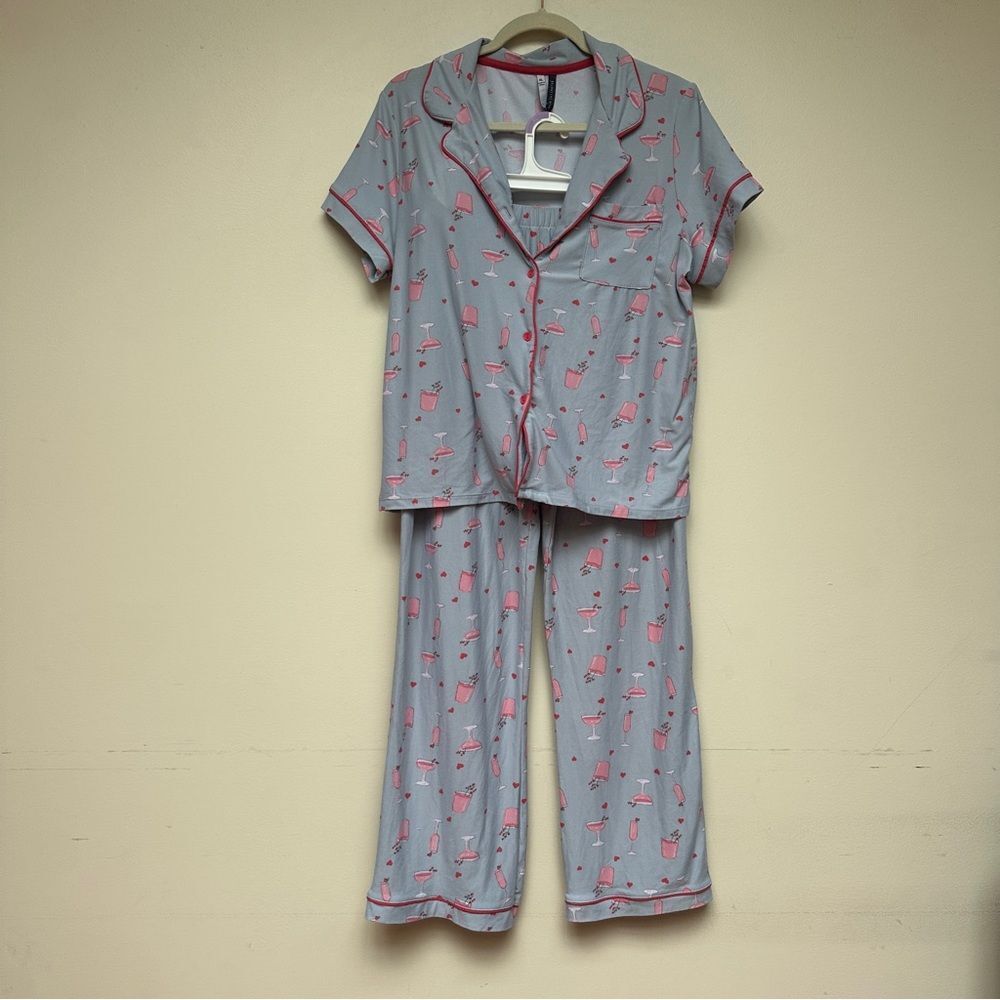 Jaclyn Intimates Wine Printed Notch-Collar Top & Pants Pajama Set Size XL